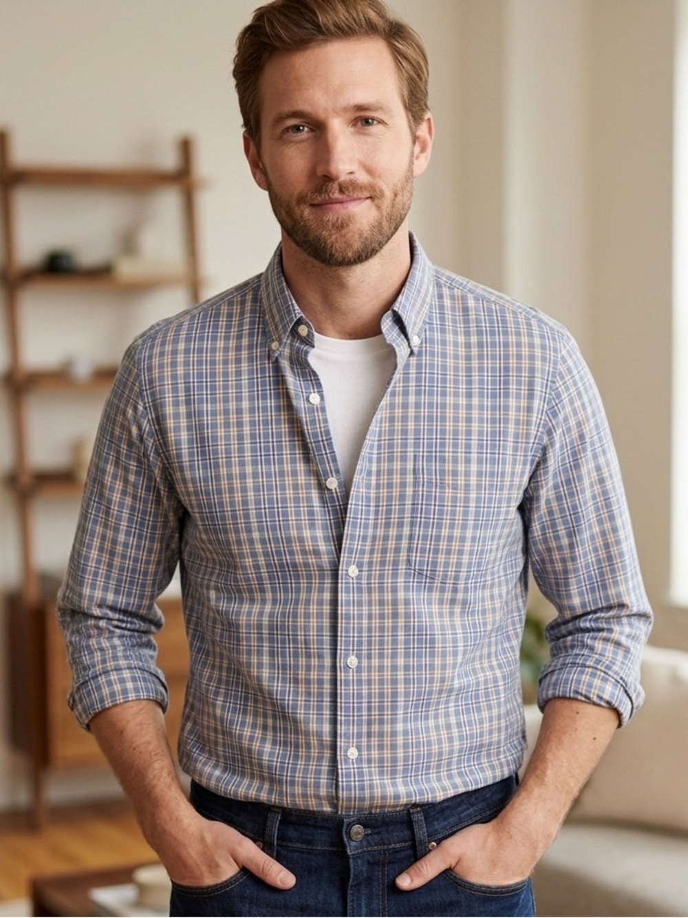 J. Crew Light Blue Checkered Men's Shirt